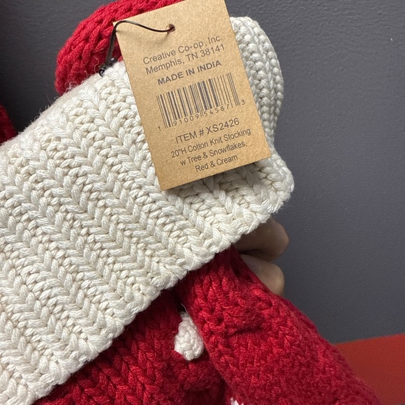 Set of 3 Creative Co-Op 20' H Cotton Knit Stocking w/Dots, Red & Cream Color - Picture 3 of 3